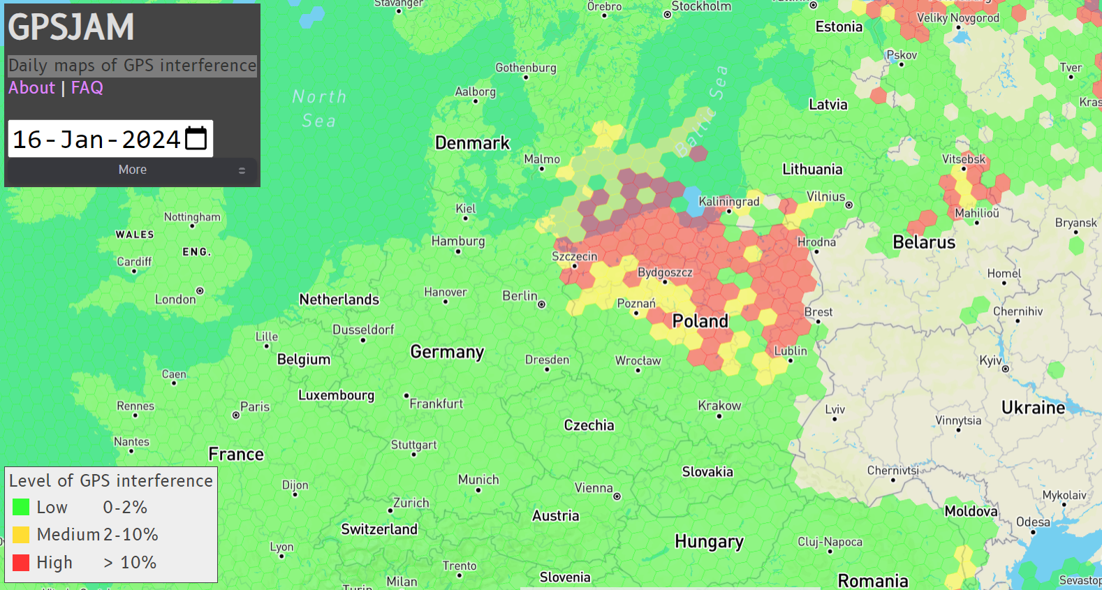 GPSJAM, Daily maps of GPS interference